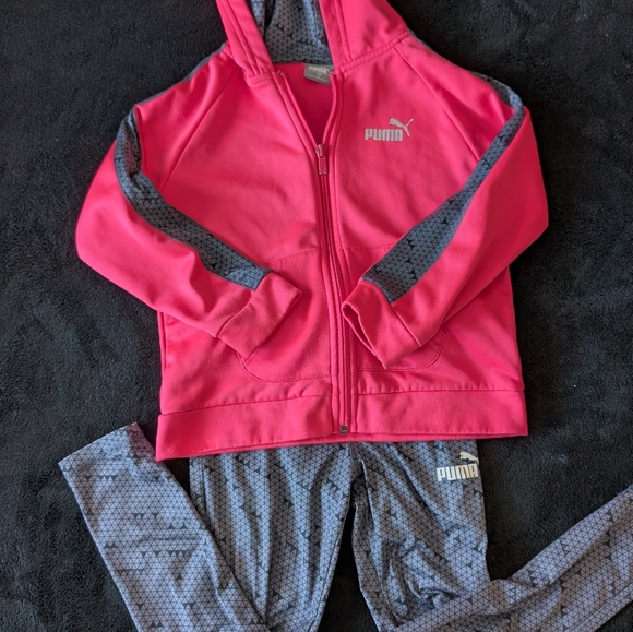 Pink Grey Puma Athletic Hoodie Sweatshirt Legging Set Girls 5 - Picture 1 of 6